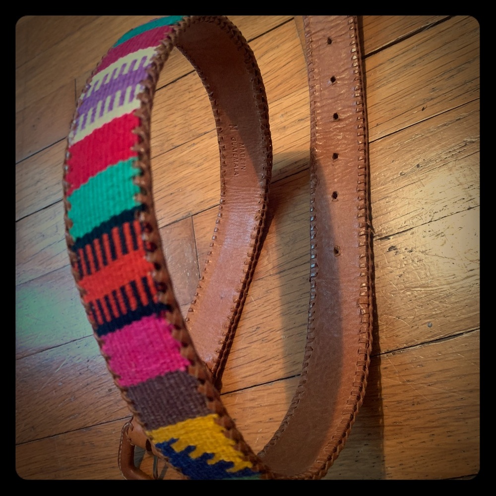 Handmade leather belt (M) colorful embroidery
